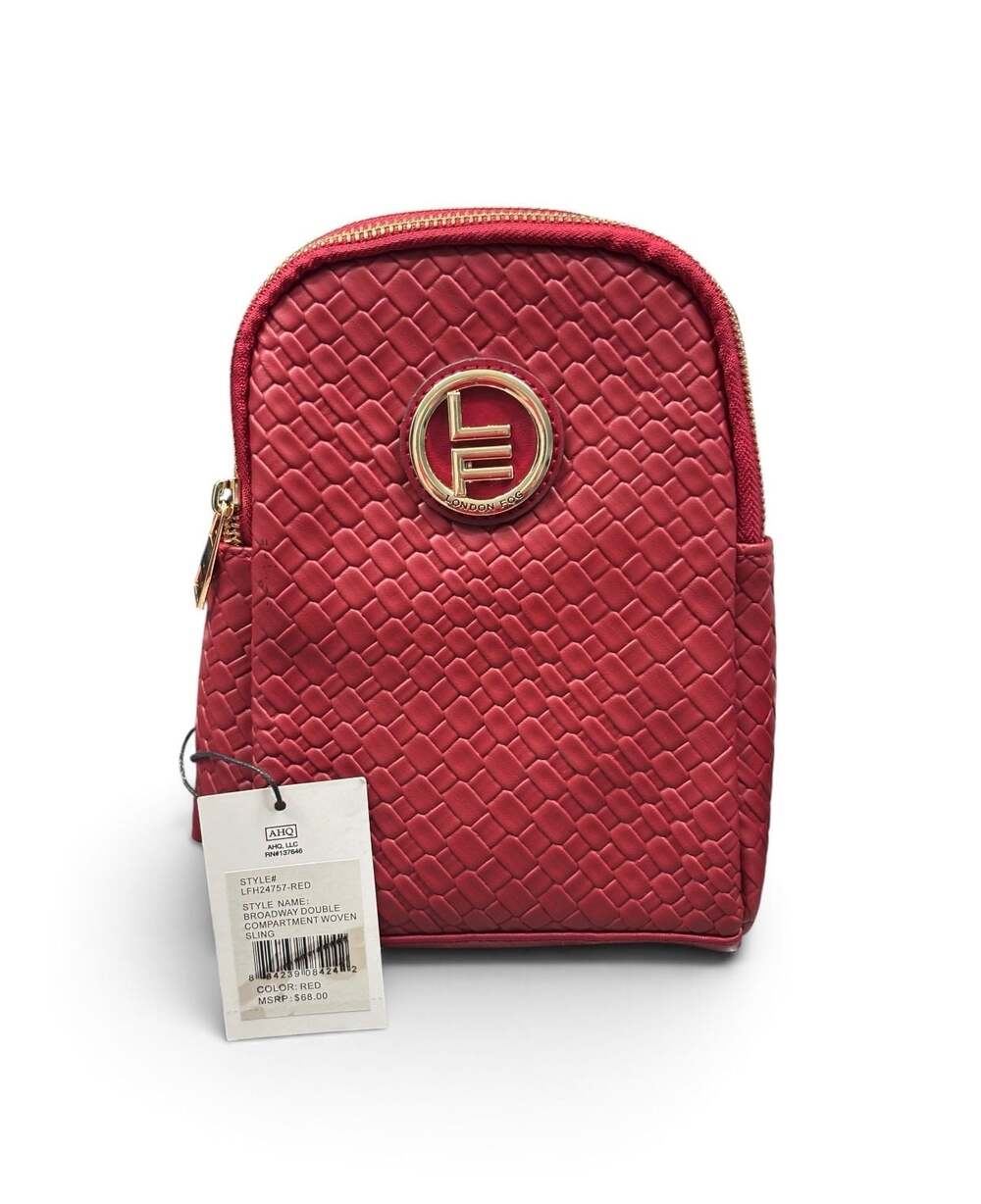 London Fog Broadway Double Compartment Woven Sling Bag Red